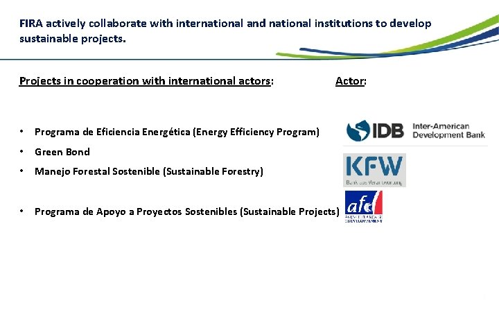 FIRA actively collaborate with international and national institutions to develop sustainable projects. Projects in
