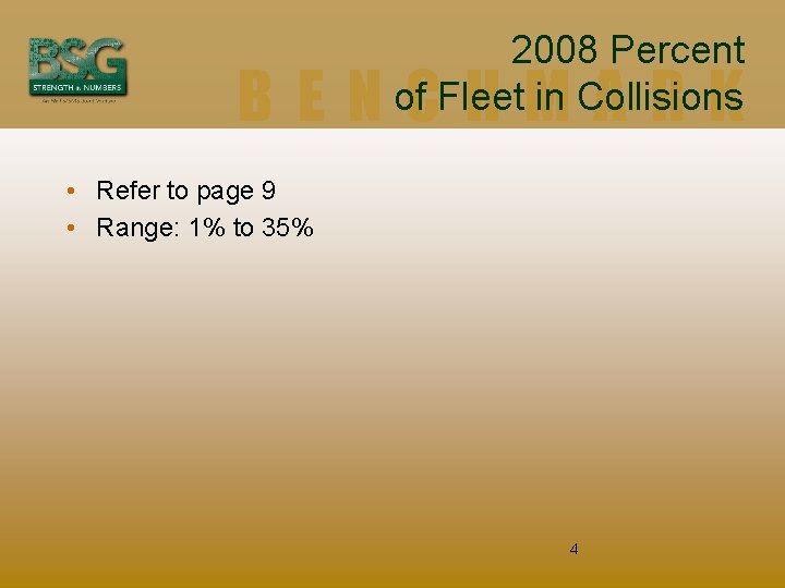 2008 Percent of Fleet in Collisions BENCHMARK • Refer to page 9 • Range: