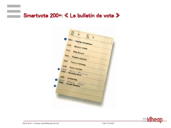 Smartvote 200+: « Le bulletin de vote » | ©IDHEAP – Andreas. Ladner@idheap. unil.