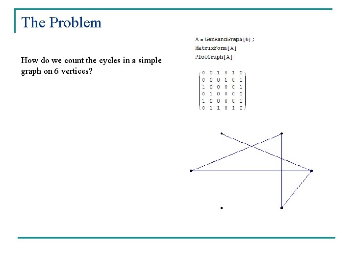 The Problem How do we count the cycles in a simple graph on 6