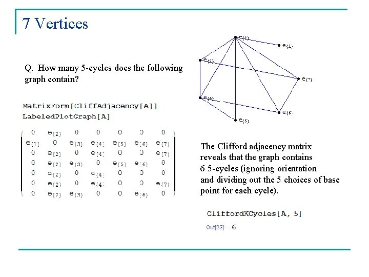 7 Vertices Q. How many 5 -cycles does the following graph contain? The Clifford