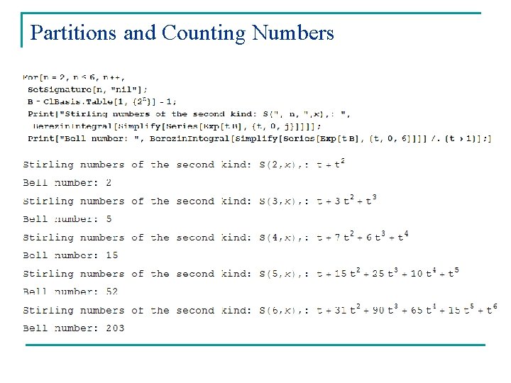 Partitions and Counting Numbers 