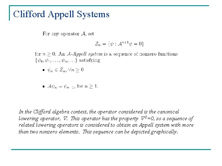 Clifford Appell Systems In the Clifford algebra context, the operator considered is the canonical