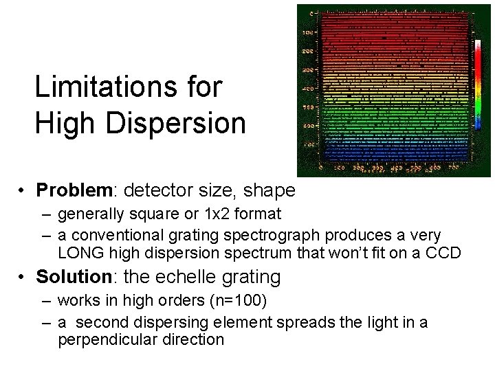 Limitations for High Dispersion • Problem: detector size, shape – generally square or 1