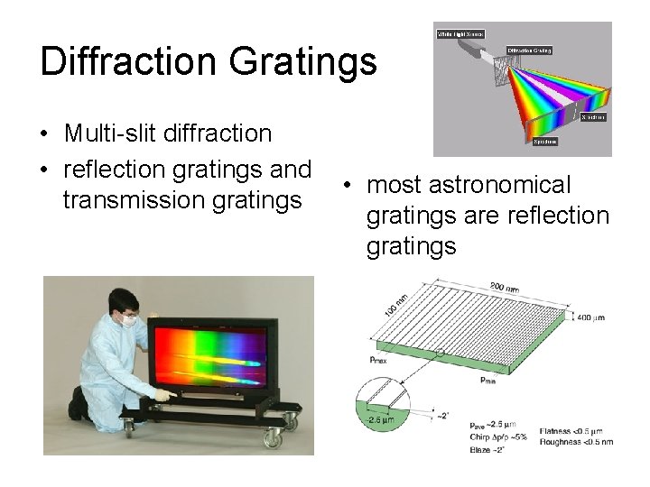 Diffraction Gratings • Multi-slit diffraction • reflection gratings and transmission gratings • most astronomical
