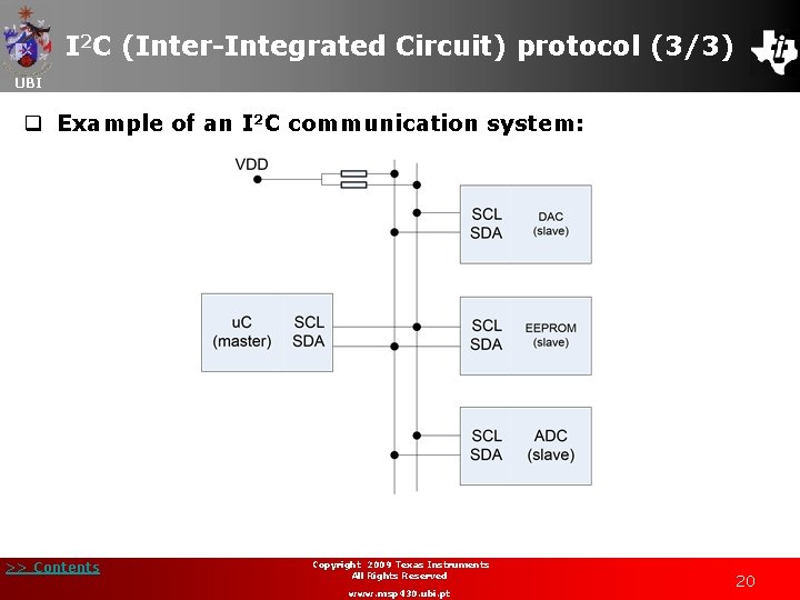 I 2 C (Inter-Integrated Circuit) protocol (3/3) UBI q Example of an I 2