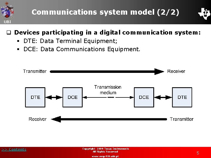 Communications system model (2/2) UBI q Devices participating in a digital communication system: §