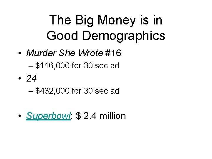 The Big Money is in Good Demographics • Murder She Wrote #16 – $116,