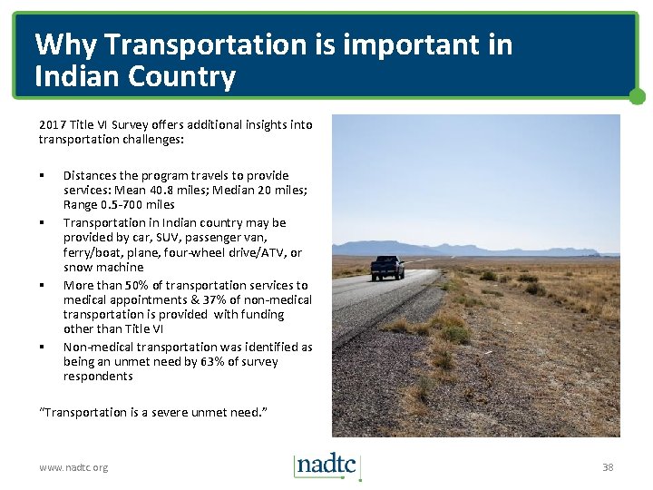 Why Transportation is important in Indian Country 2017 Title VI Survey offers additional insights