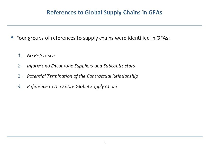 References to Global Supply Chains in GFAs w Four groups of references to supply