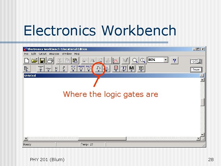 Electronics Workbench Where the logic gates are PHY 201 (Blum) 28 