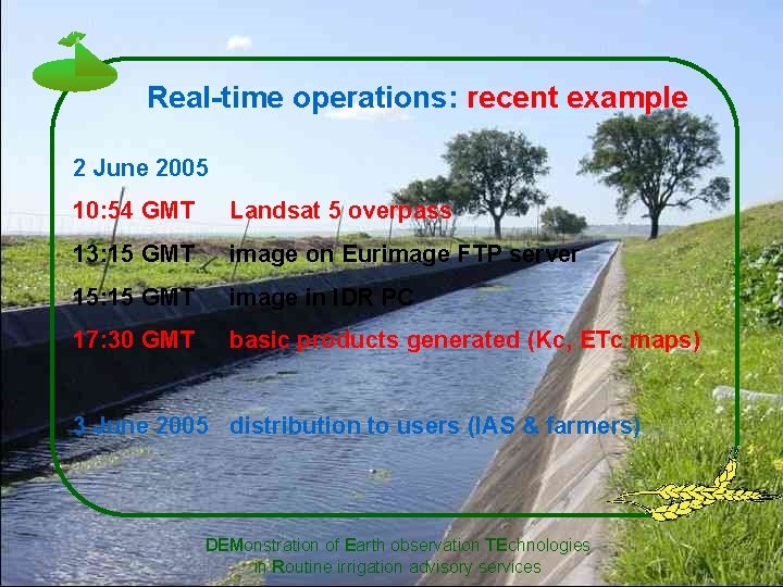 Real-time operations: recent example 2 June 2005 10: 54 GMT Landsat 5 overpass 13: