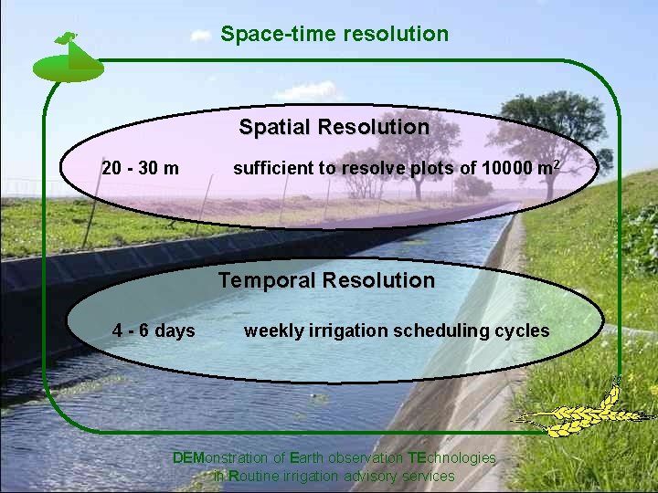 Space-time resolution Spatial Resolution 20 - 30 m sufficient to resolve plots of 10000