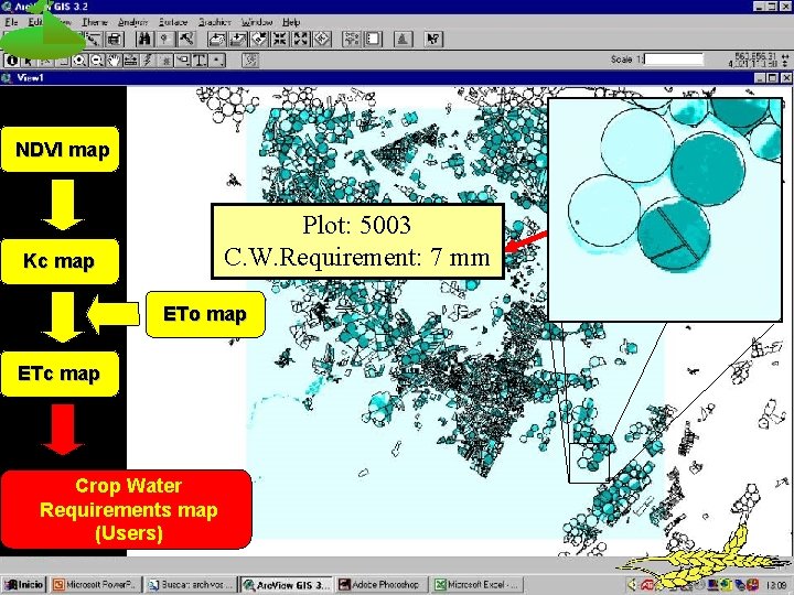 NDVI map Kc map Plot: 5003 C. W. Requirement: 7 mm ETo map ETc