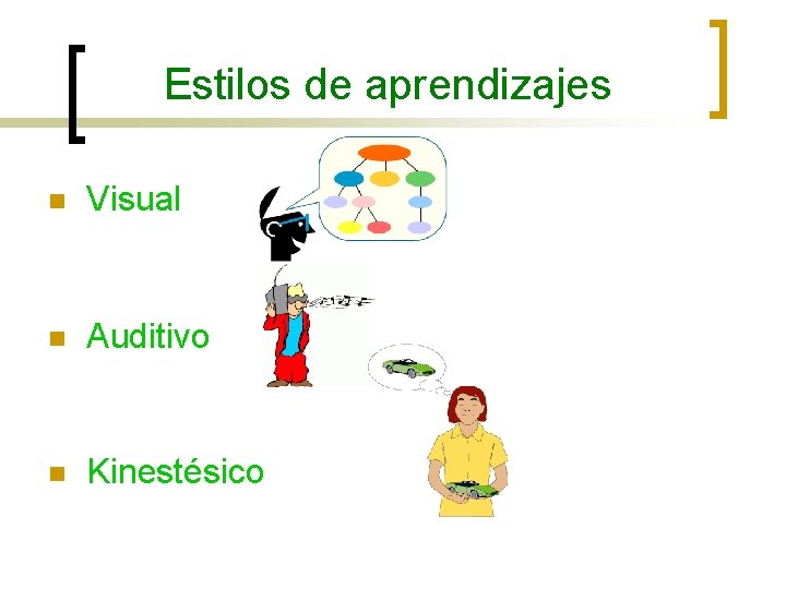 Estilos de aprendizajes n Visual n Auditivo n Kinestésico 