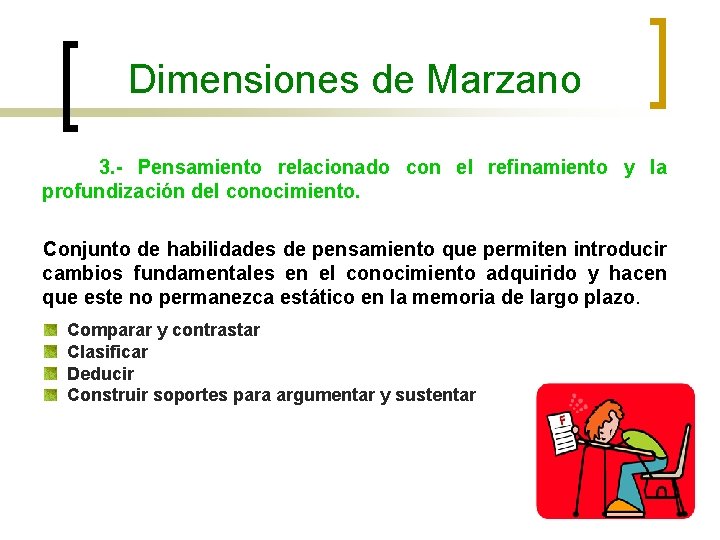 Dimensiones de Marzano 3. - Pensamiento relacionado con el refinamiento y la profundización del