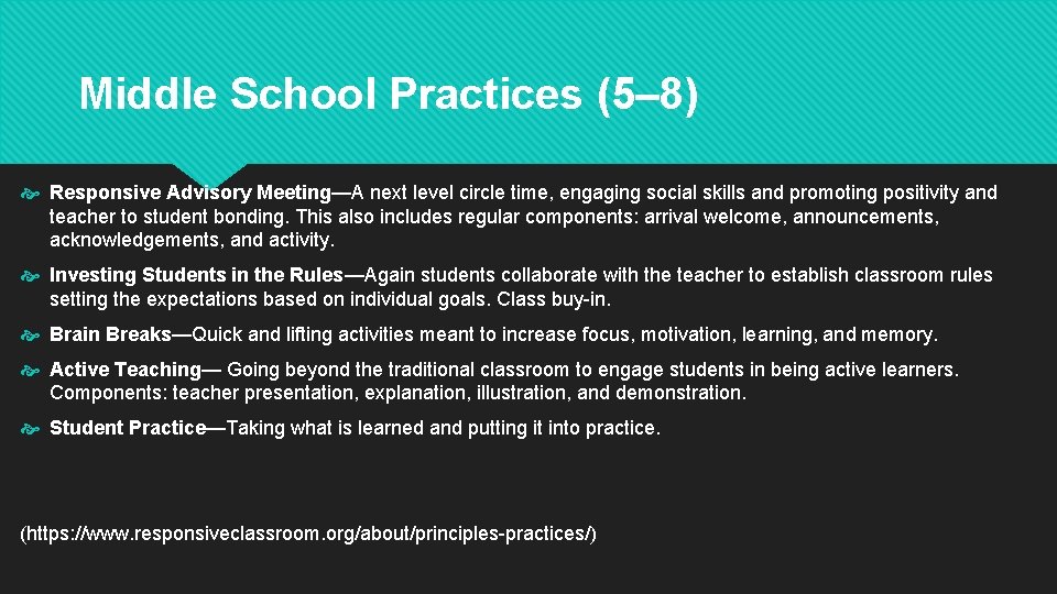 Middle School Practices (5– 8) Responsive Advisory Meeting—A next level circle time, engaging social