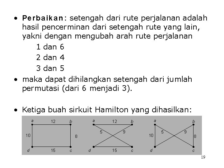  • Pe r ba ik a n : setengah dari rute perjalanan adalah