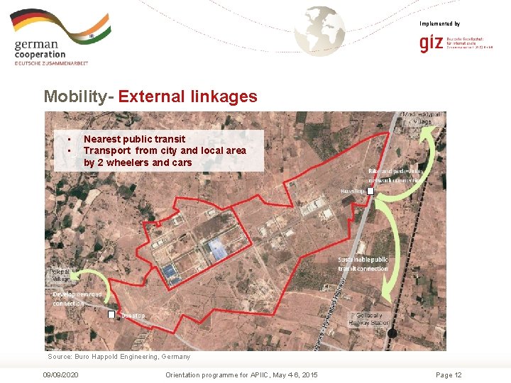 Implemented by Mobility- External linkages • • Nearest public transit Transport from city and