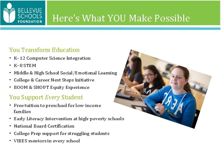 Here’s What YOU Make Possible You Transform Education • • • K– 12 Computer