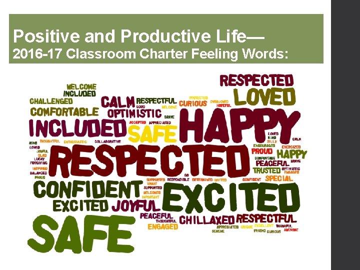 Positive and Productive Life— 2016 -17 Classroom Charter Feeling Words: 