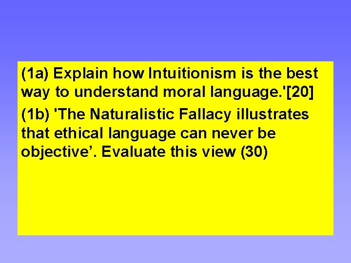 (1 a) Explain how Intuitionism is the best way to understand moral language. '[20]