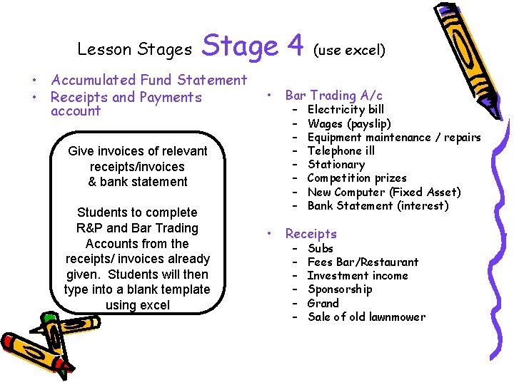 Lesson Stages Stage 4 • Accumulated Fund Statement • Receipts and Payments account •