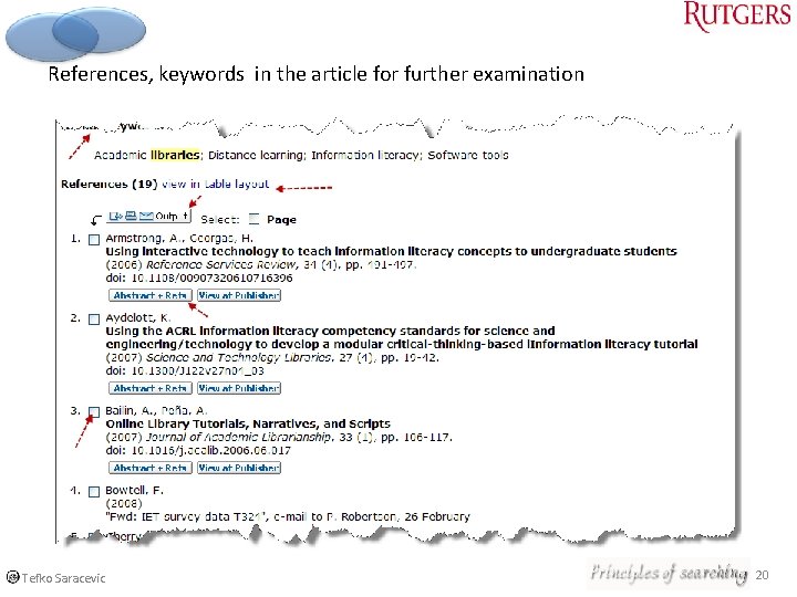 References, keywords in the article for further examination © Tefko Saracevic 20 References, keywords in the article for further examination © Tefko Saracevic 20