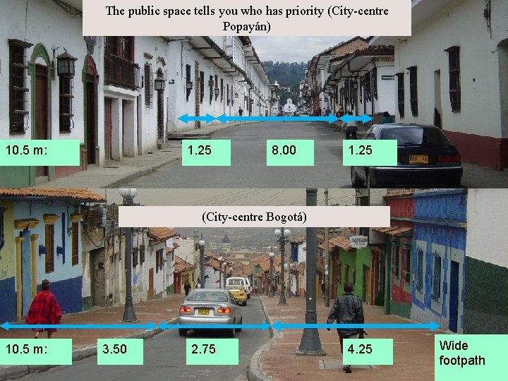 The public space tells you who has priority (City-centre Popayán) 10. 5 m: 1.