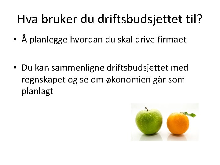 Hva bruker du driftsbudsjettet til? • Å planlegge hvordan du skal drive firmaet •