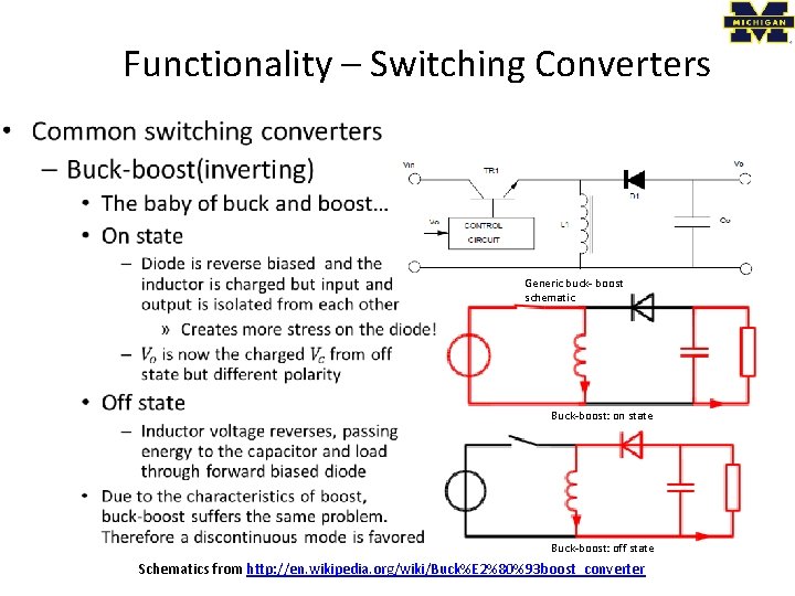 Functionality – Switching Converters • Generic buck- boost schematic Buck-boost: on state Buck-boost: off