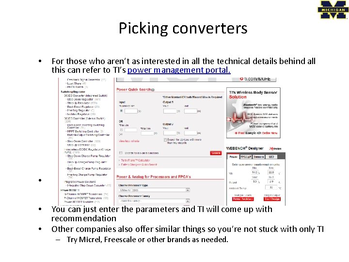 Picking converters • For those who aren’t as interested in all the technical details