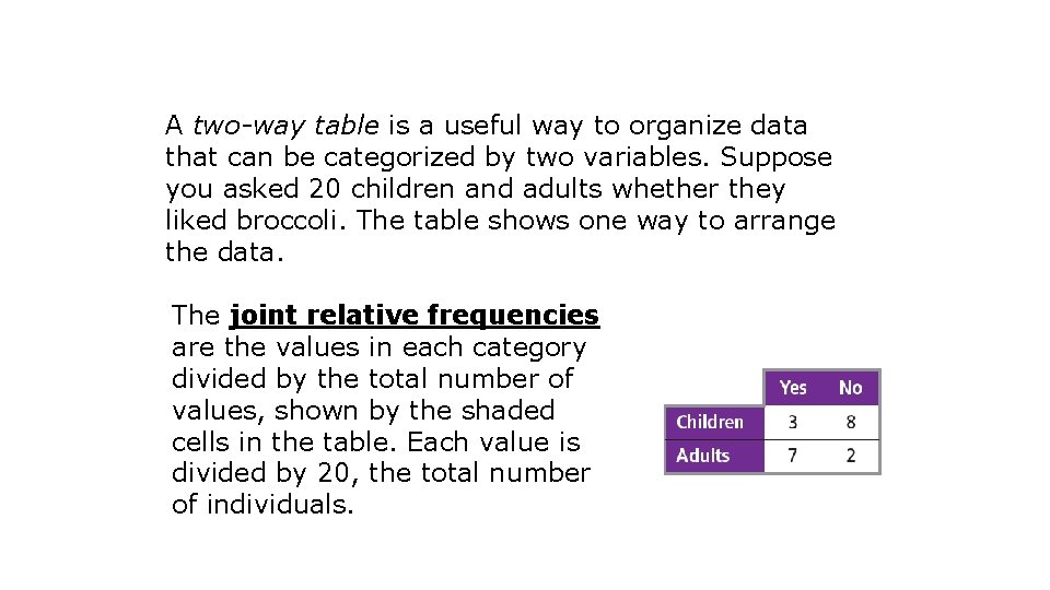 A two-way table is a useful way to organize data that can be categorized