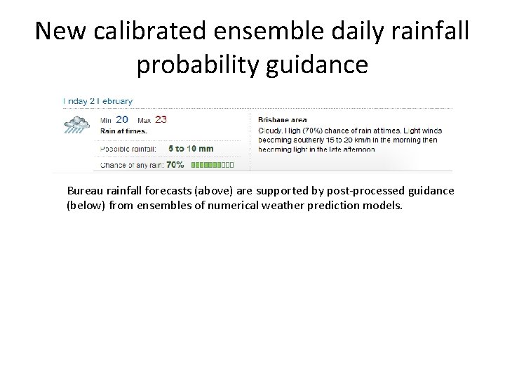 New calibrated ensemble daily rainfall probability guidance Bureau rainfall forecasts (above) are supported by