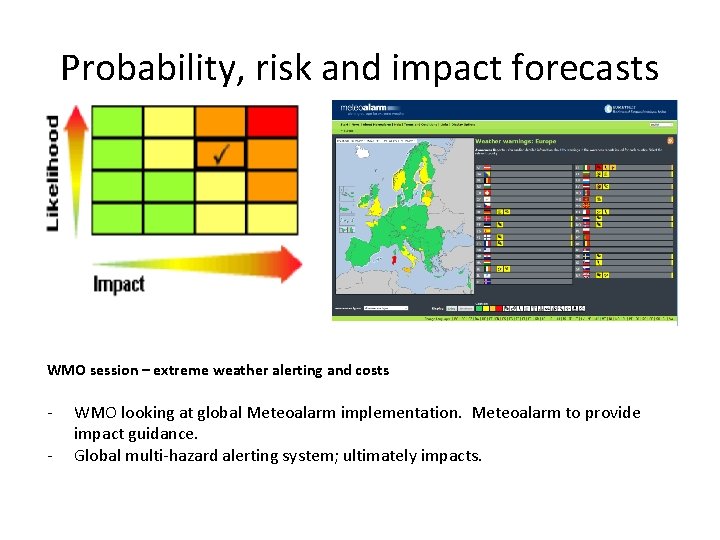 Probability, risk and impact forecasts WMO session – extreme weather alerting and costs -