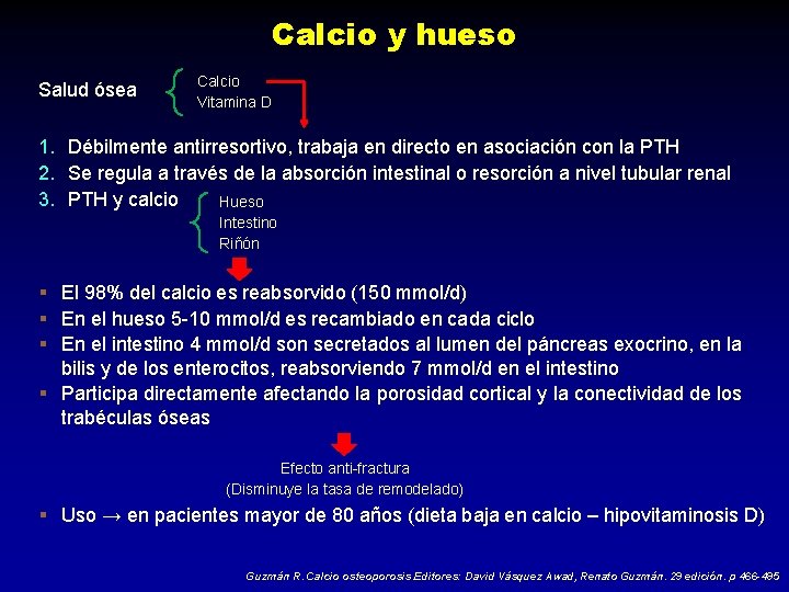 Calcio y hueso Salud ósea 1. 2. 3. Calcio Vitamina D Débilmente antirresortivo, trabaja