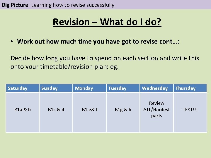 Big Picture: Learning how to revise successfully Revision – What do I do? •