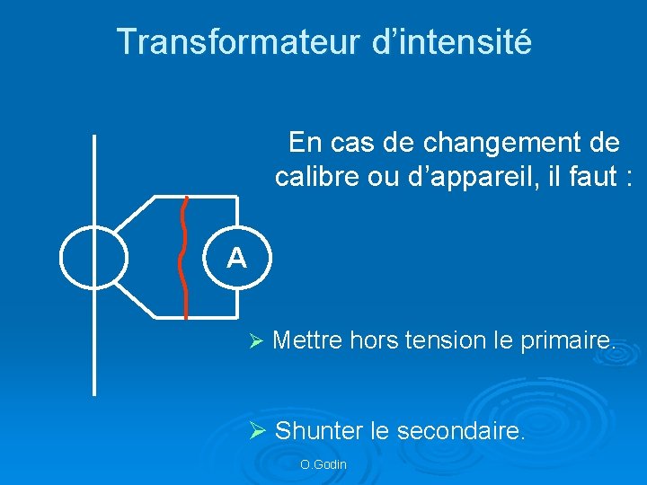 Transformateur d’intensité En cas de changement de calibre ou d’appareil, il faut : A