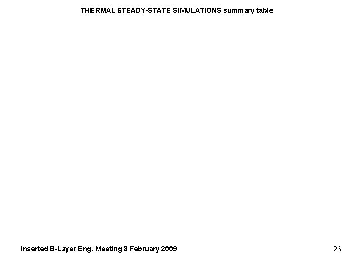 THERMAL STEADY-STATE SIMULATIONS summary table Inserted B-Layer Eng. Meeting 3 February 2009 26 