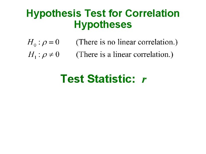 Hypothesis Test for Correlation Hypotheses Test Statistic: r 