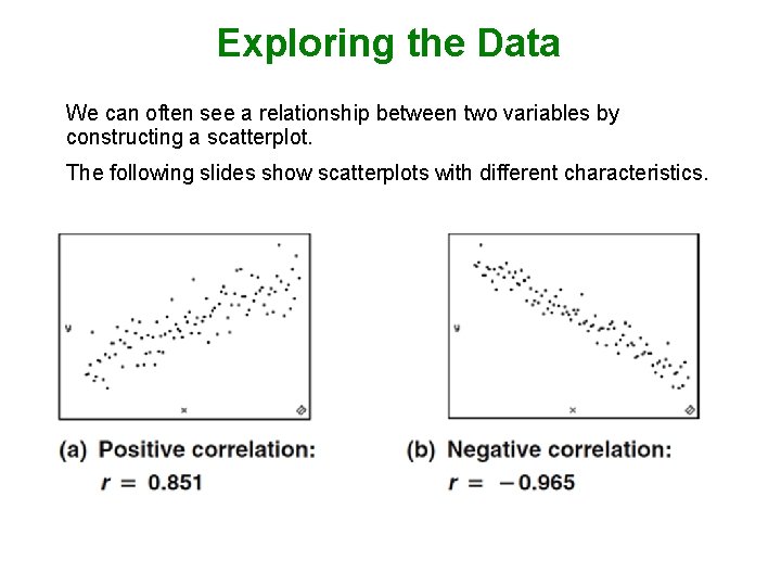 Exploring the Data We can often see a relationship between two variables by constructing