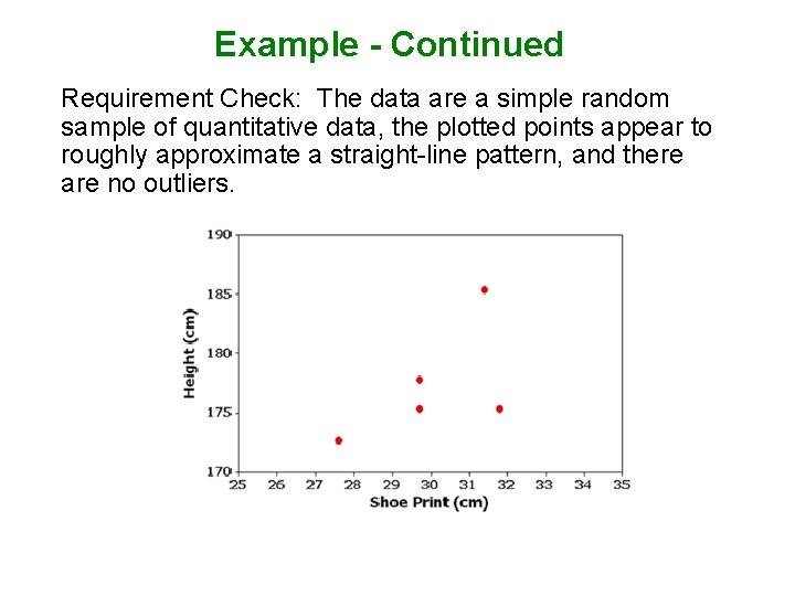 Example - Continued Requirement Check: The data are a simple random sample of quantitative