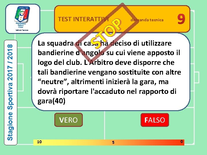 TEST INTERATTIVI Stagione Sportiva 2017 / 2018 Settore Tecnico 9 P O T La