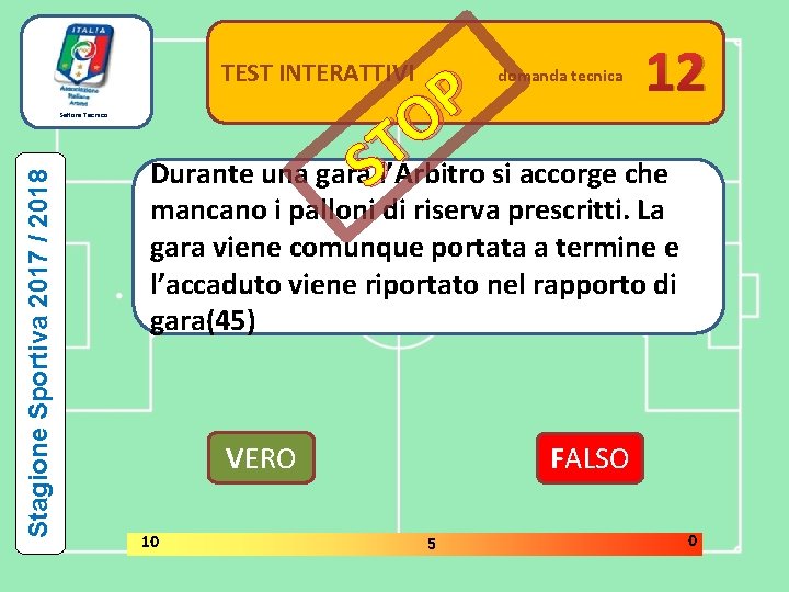 TEST INTERATTIVI Stagione Sportiva 2017 / 2018 Settore Tecnico 12 P O T si