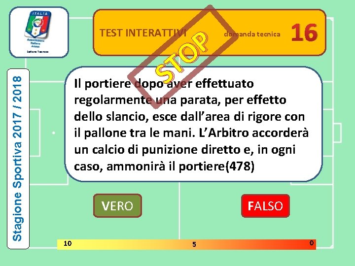 TEST INTERATTIVI P O T Il portiere dopo S aver effettuato Stagione Sportiva 2017