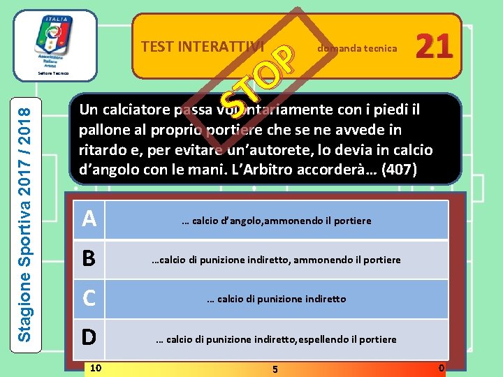 TEST INTERATTIVI Stagione Sportiva 2017 / 2018 Settore Tecnico 21 P O T Un