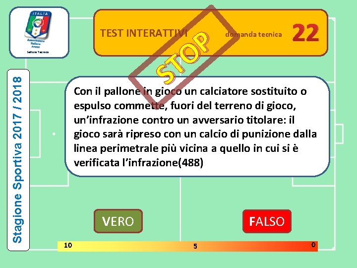 TEST INTERATTIVI Stagione Sportiva 2017 / 2018 22 P O T S Con il