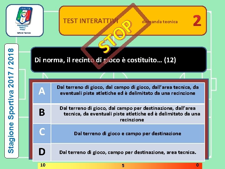 TEST INTERATTIVI Stagione Sportiva 2017 / 2018 Settore Tecnico P O T S Di