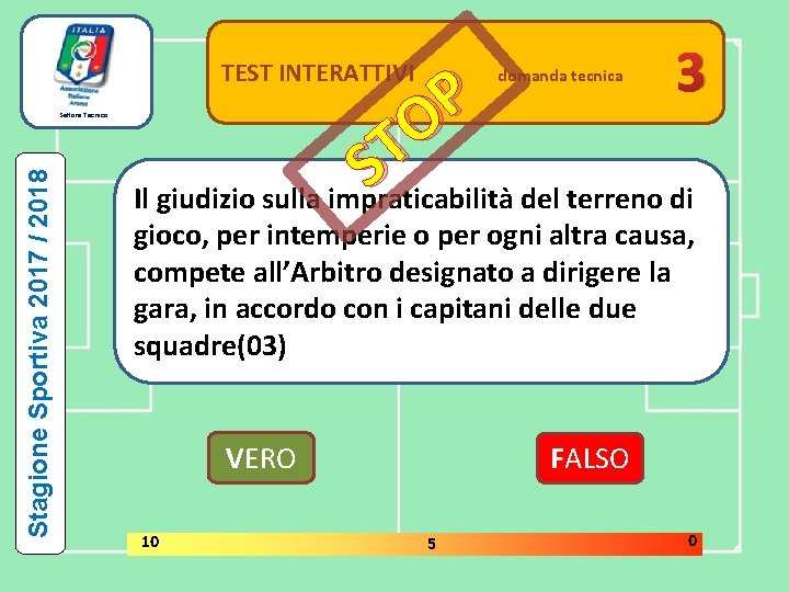 TEST INTERATTIVI Stagione Sportiva 2017 / 2018 Settore Tecnico 3 P O T S