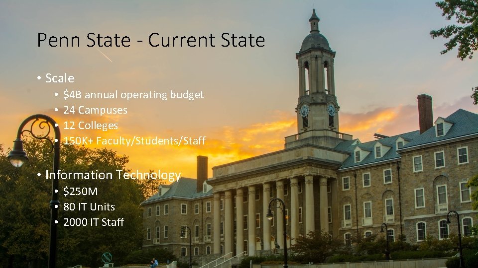 Penn State - Current State • Scale • • $4 B annual operating budget